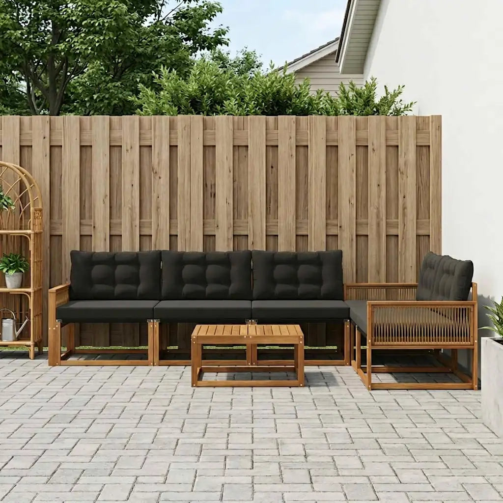 Set di divani da esterno con cuscino 6 pcs Naturale e Nero 3381252