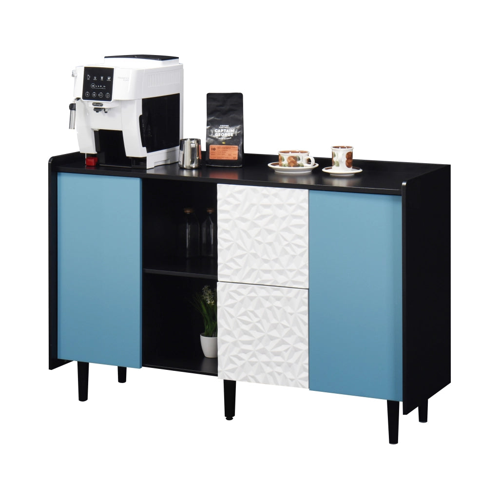 Credenza Buffet con Ante Blu e Cassetti ¨C Xylo ¨C Nero, 2 Cassetti, Design Moderno