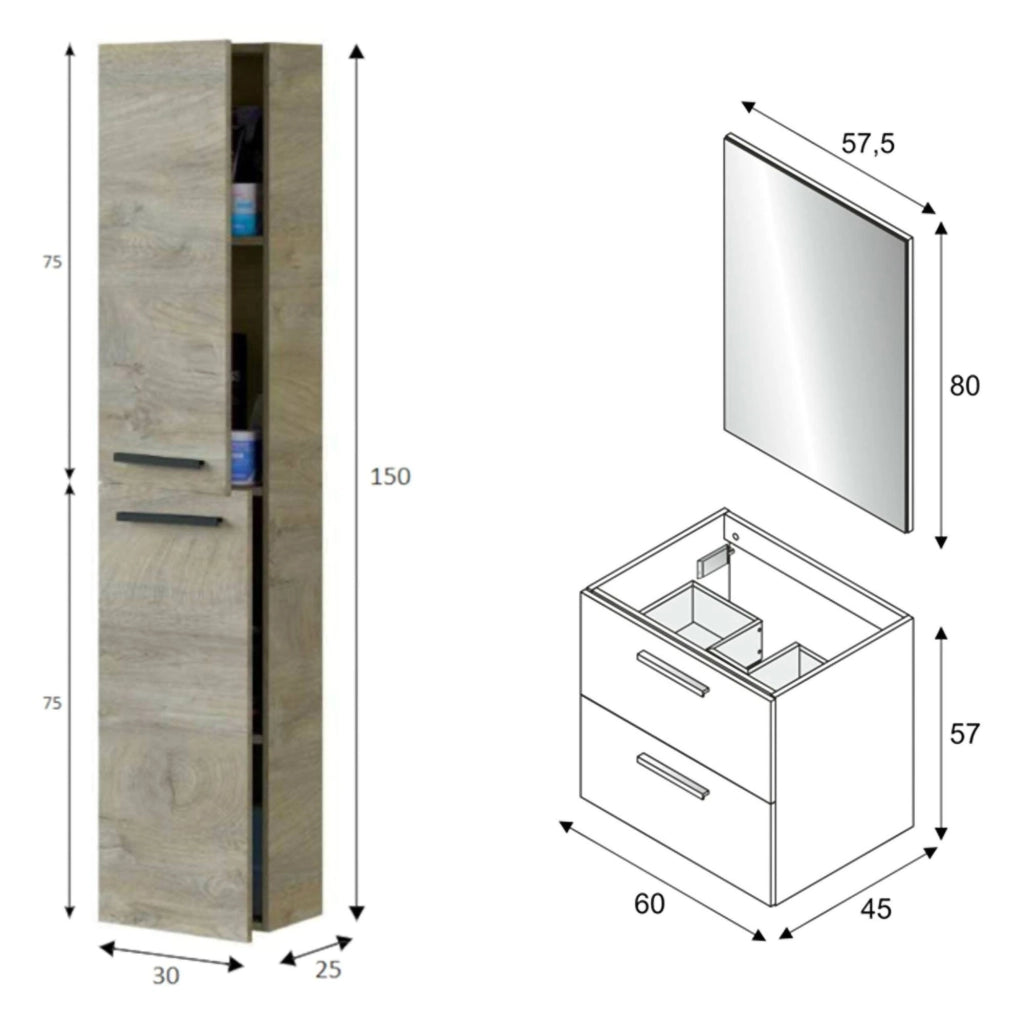 Martesana, set Mobili Bagno Specchio Incluso, Marrone Rovere