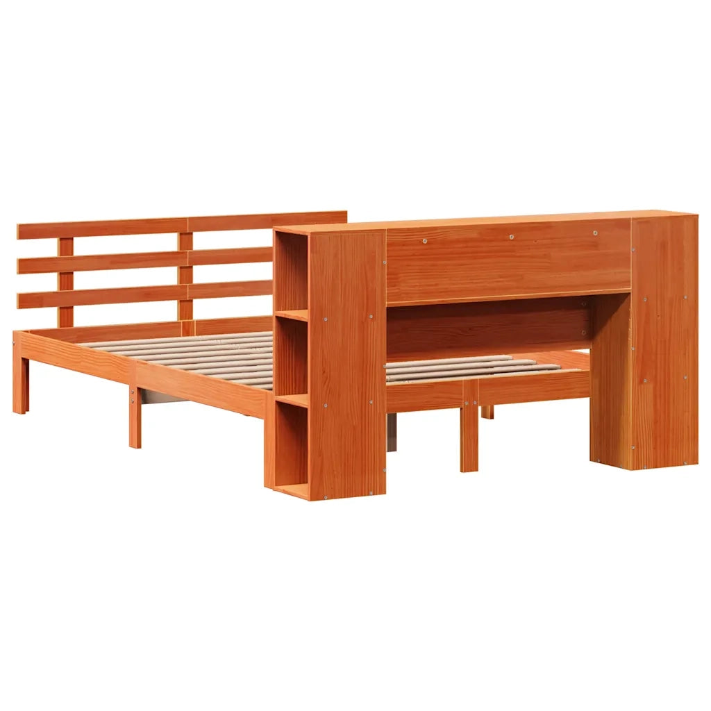 Letto Libreria senza Materasso Marrone Cera 140x190 cm in Pino 3322722