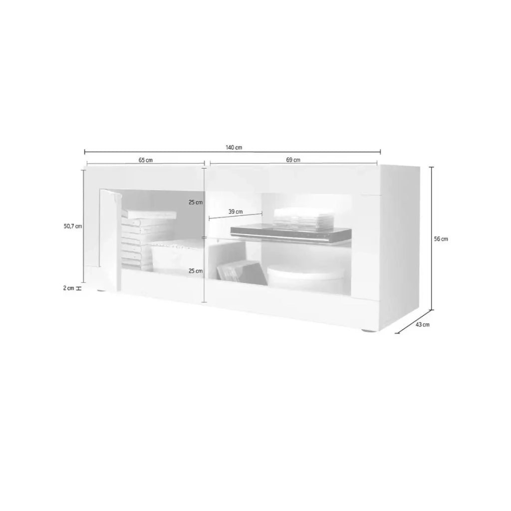 Mobile TV 1 porta, collezione ISORA, colori bianco lucido laccato e rovere chiaro