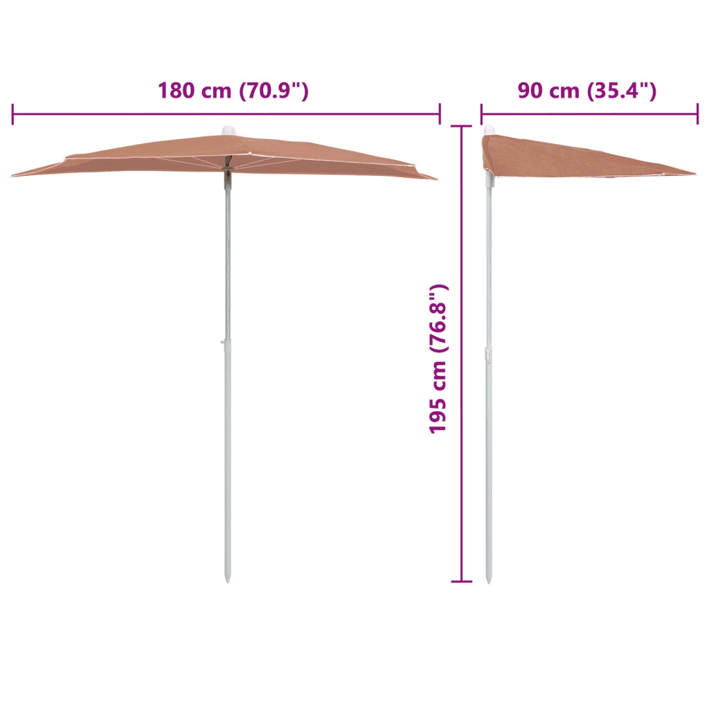 Ombrellone Semicircolare da Giardino e Palo 180x90cm Terracotta 315564
