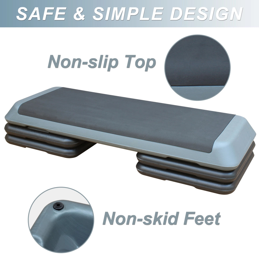 Piattaforma step aerobica ¨C Minimal ¨C 110cm, altezza regolabile, con 4 rialzi, grigia