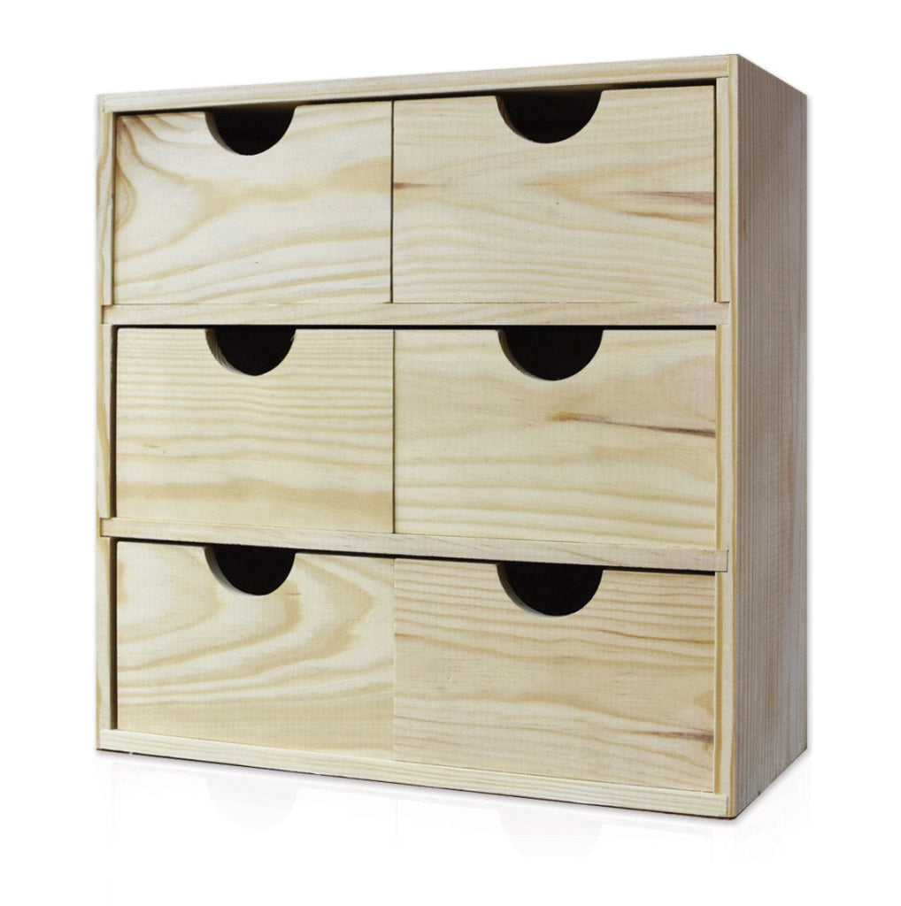 Cassettiera da Tavolo  6 Cassetti 32x32x14 cm in Legno di Pino Massello Naturale