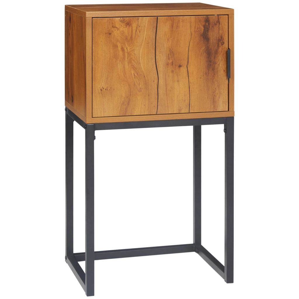 Tavolino consolle industriale con armadietto, 40x30x76 cm, legno naturale e metallo nero