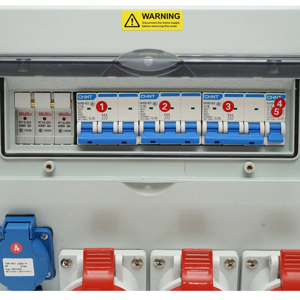 Pannello gruppo prese per organizzazione cantiere 2x230V/16A, 3x415V/16A, 330x330x170mm IP44/IP67 SUNTREE