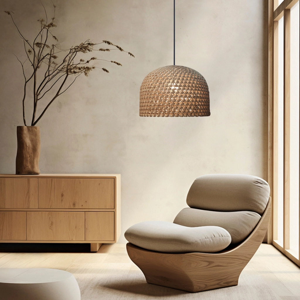 Lampada a sospensione scandinava Kanso in rattan Ø40 E27 15W