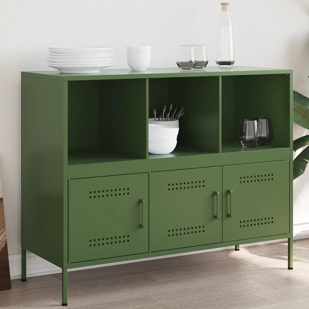 Credenza | Madia | Buffet da pranzo | Armadio da pranzo Verde Oliva 100,5x39x79 cm in Acciaio