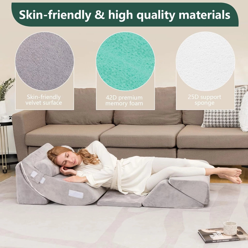 Set di 6 cuscini con zeppa in memory foam, cuscino da lettura con poggiatesta e cuscino gambe rialzate per dopo la chirurgia, gravidanza, sonno laterale