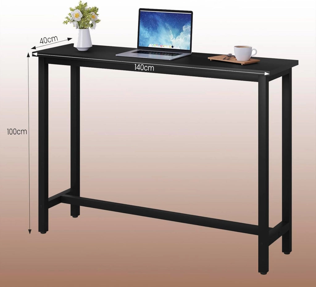 Tavolo da Bar Rettangolare Alto Tavolino per Cucina in Metallo Legno 140x40x100 cm