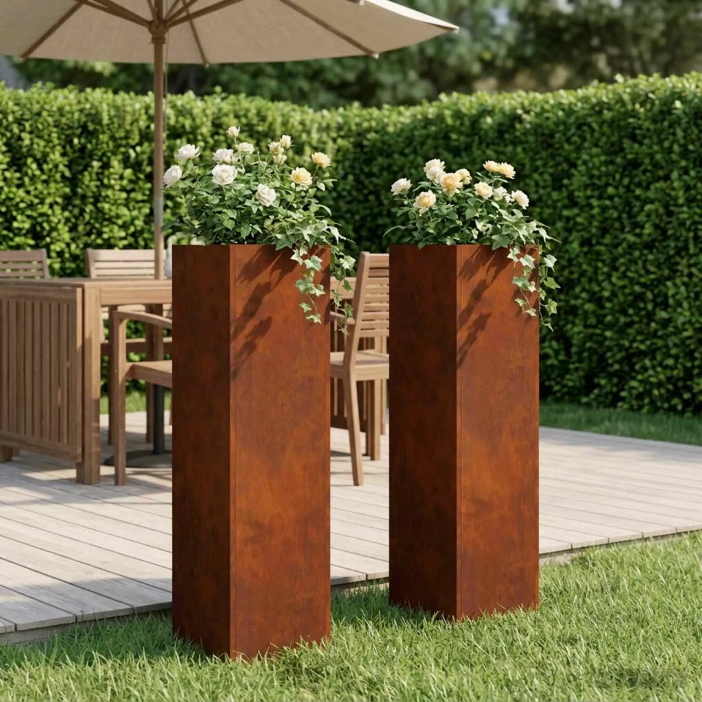 Vaso da giardino 2 pz Ruggine 20 x 20 x 75 cm Acciaio Corten 8005329