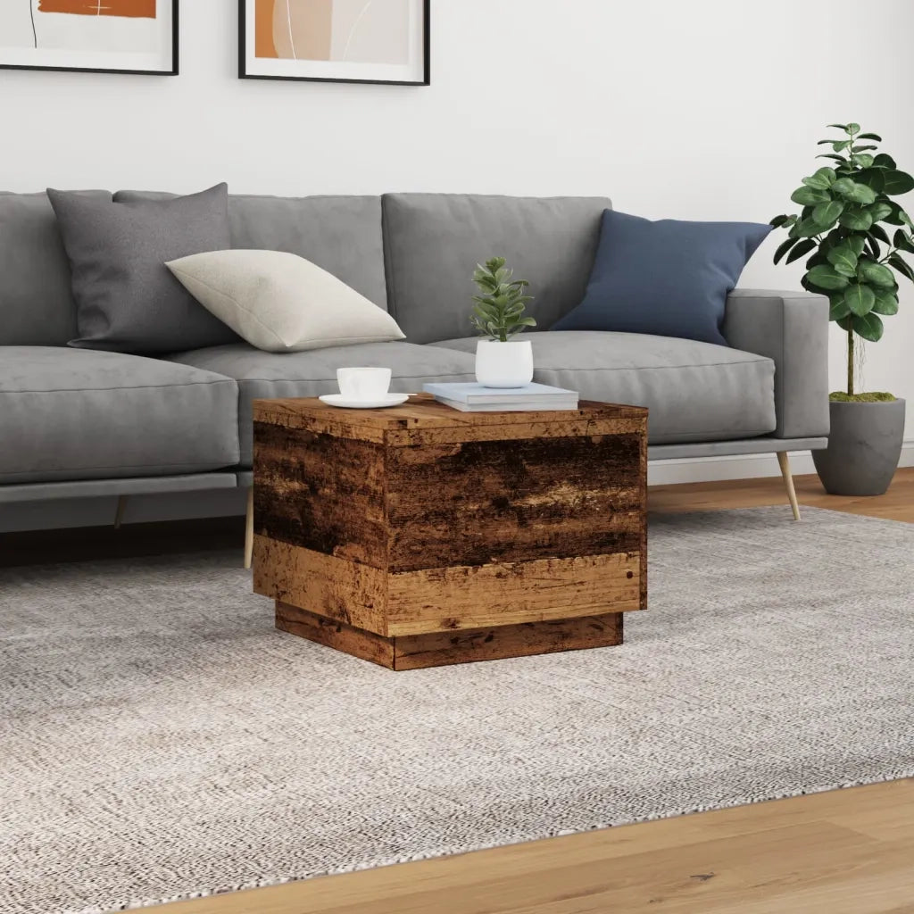 Tavolino da Salotto con Luci LED Legno Antico 50x50x40 cm 857720