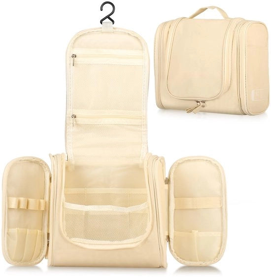 Toilette per donne, toilette per uomo, toilette per viaggio, toilette per makeup, toilette appesa, sacchetto da bucato con gancio (bianco)