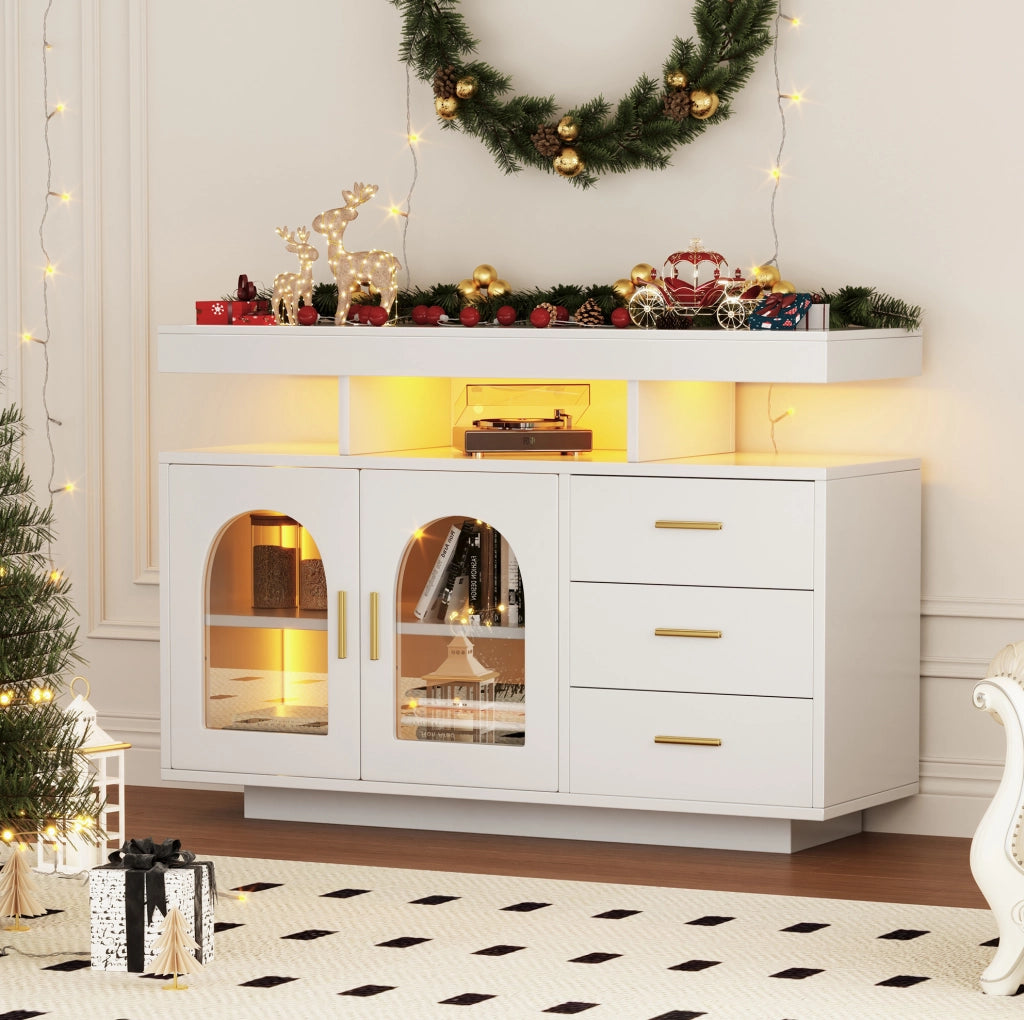 Credenza LED 120x40x80 cm in truciolare e acrilico bianco