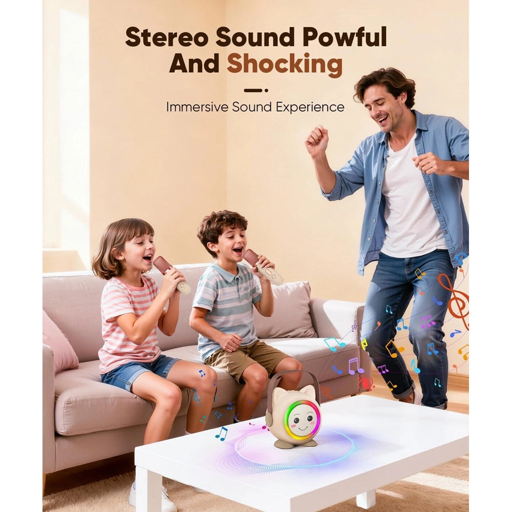 Trade Shop - Mini Cassa Bluetooth Portatile Con 2 Microfoni Wireless Karaoke Per Bambini Ragazze Regalo -