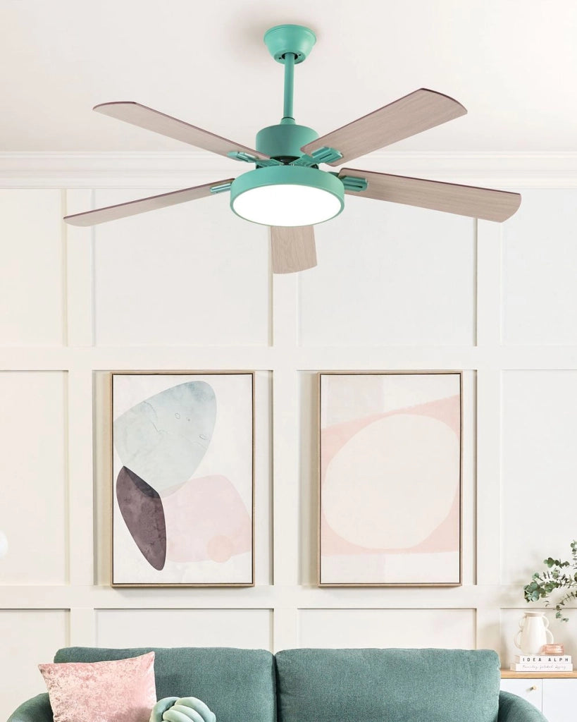 Ventilatore da soffitto con luce Ventilatore verde Materiale sintetico Ferro Telecomando Luce Effetto Legno Grana Soggiorno Tradizionale