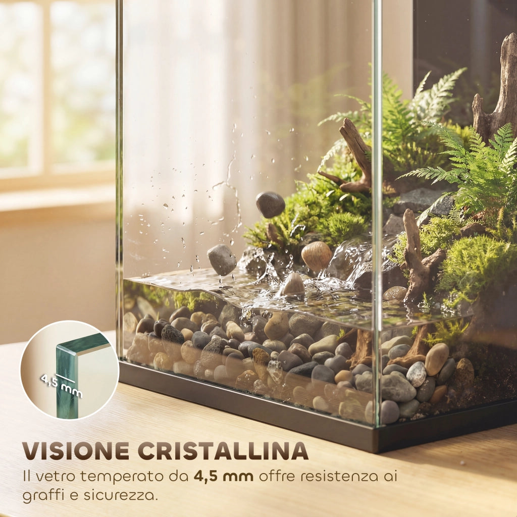 Acquario, 24L in Vetro Temperato con Filtro, Luce LED e Pompa dell'Acqua