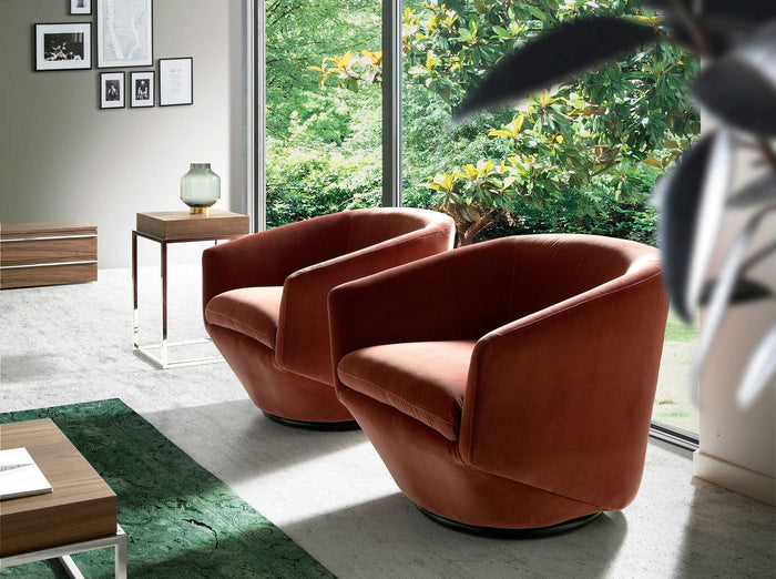 Poltrona girevole in velluto pesca
