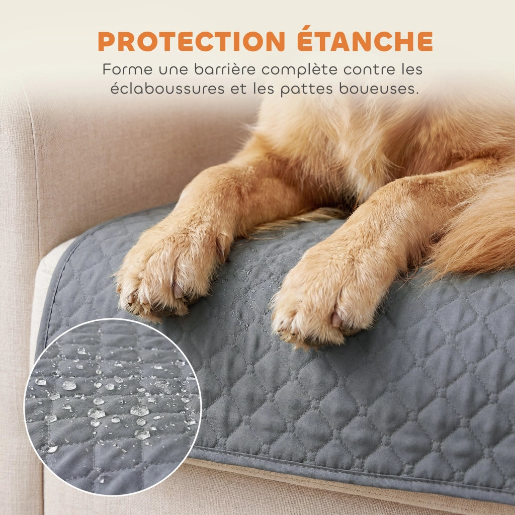 Copridivano 3 Posti Impermeabile Antiscivolo con Tasche ¨C zephmum ¨C Grigio