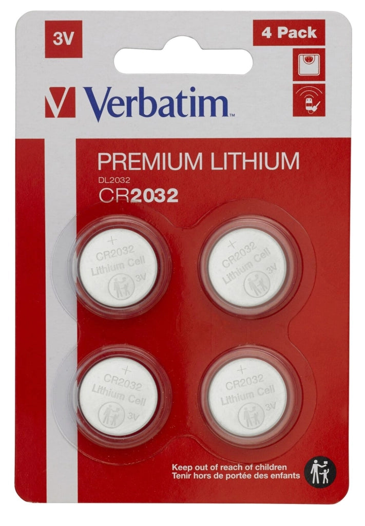 Verbatim CR2032 Batterie Litio 3V Monouso Argento - Confezione da 4 - 20mm x 3.2mm