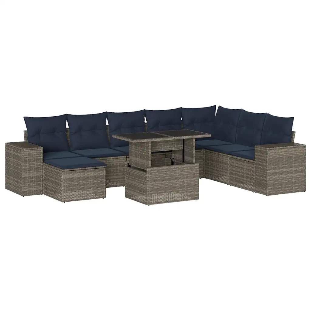 Set Divani da Giardino 9 pz con Cuscini Grigio in Polyrattan 3269361