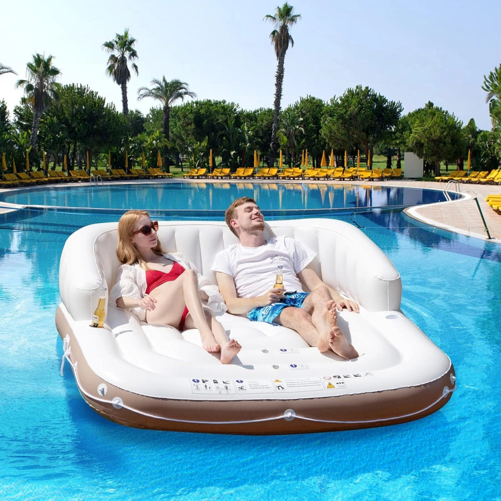 Letto Galleggiante Gonfiabile, Letto Galleggiante Mare con Tettuccio Retrattile e Rimovibile, 2 Porta Bicchieri, per Interna ed Esterna, UPF50+, Portata 200 kg