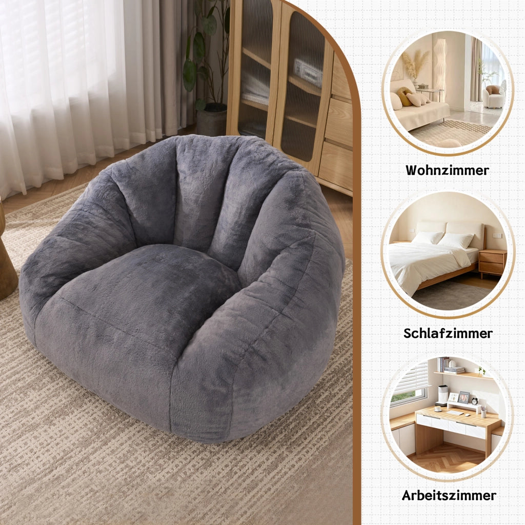 Poltrona pouf con schienale - design avvolgente per relax - in poliestere grigio