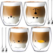 Set di bicchieri in vetro a doppia parete - 4 bicchieri da 250ml per latte macchiato con cucchiai - bicchieri termici per cappuccino tè per caffè freddo latte macchiato