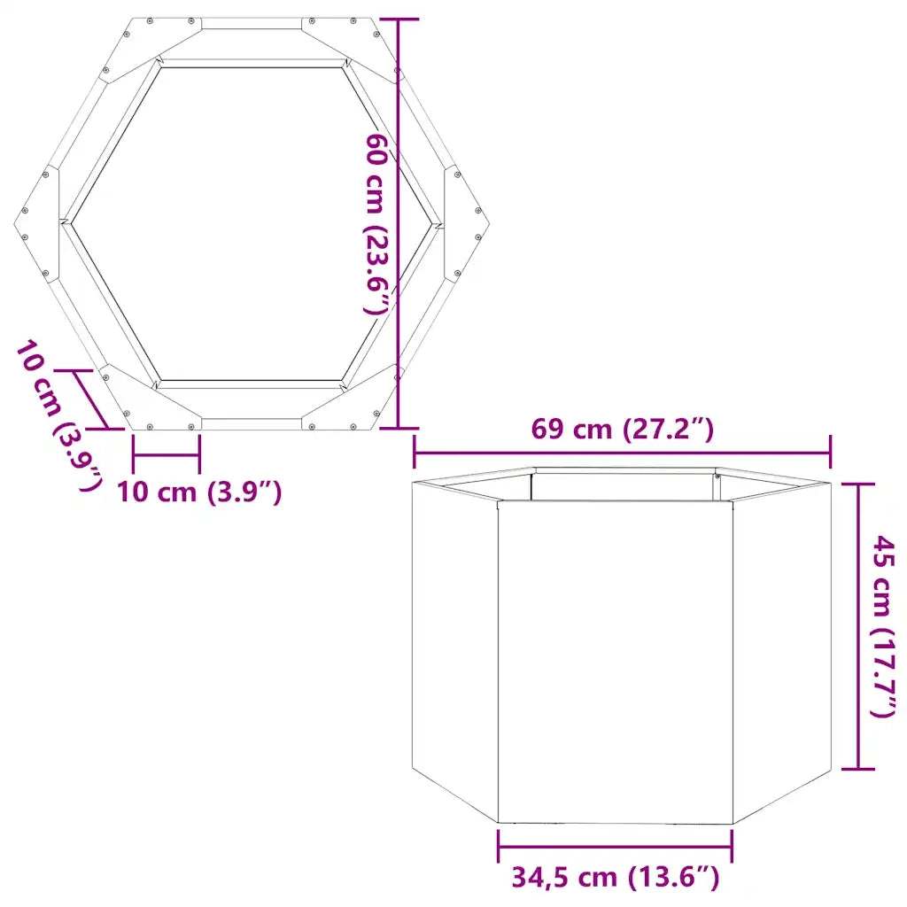 Fioriera da Giardino Esagono 69x60x45 cm in Acciaio Inox 851126