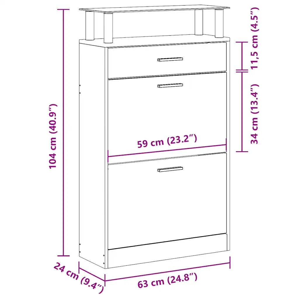 Scarpiera con 1 Cassetto e Mensola Vetro Sopra in Legno Rovere cod mxl 49944