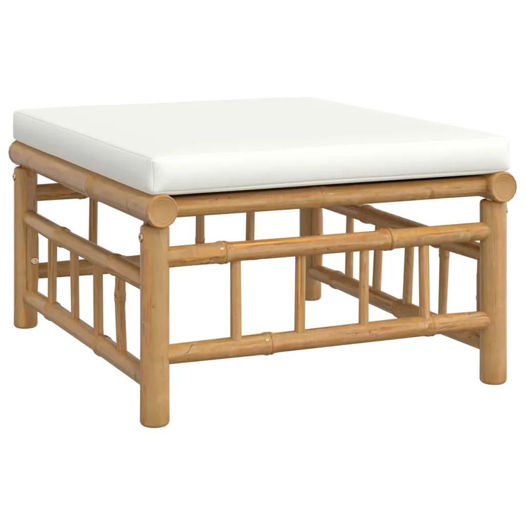 Set Salotto da Giardino 10pz con Cuscini Bianco Crema in Bambù 3155192