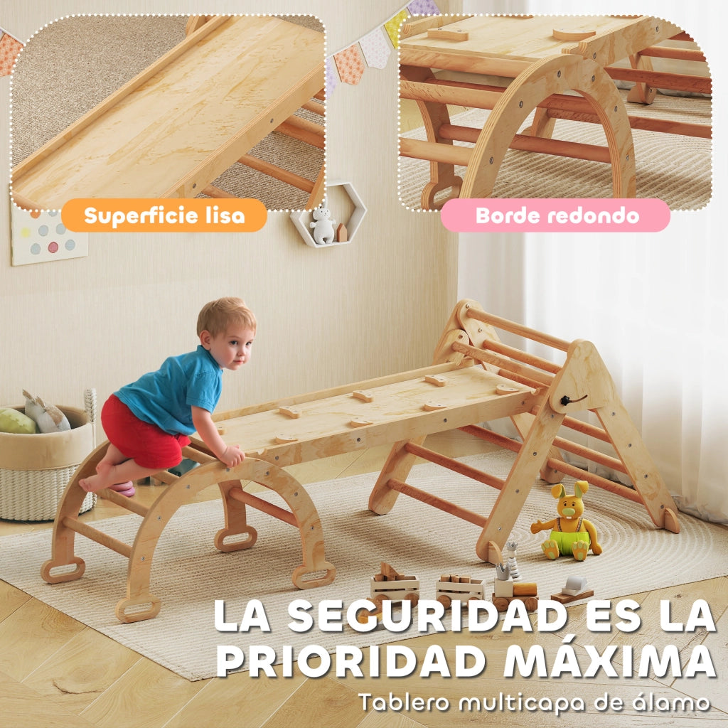 Triangolo di Arrampicata Montessori in Legno Pieghevole per Bambini ¨C Zephmum ¨C 188x70 cm Naturale