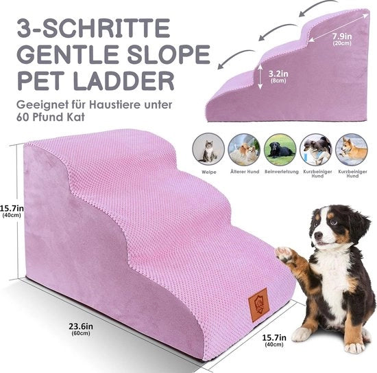 Scalini per cani a 3 gradini, Trappola per animali impermeabile, Scalini antiscivolo per cani e gatti, Scalini per cani in gomma spugnosa alta densità, Trappola per gatti lavabile, 1 rotolo di pellicola antiscivolo