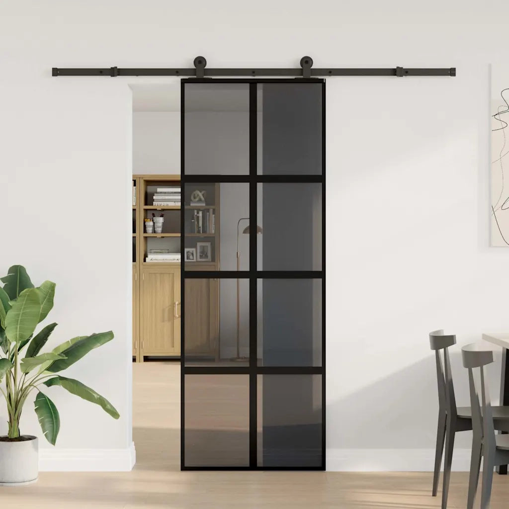 Porta Scorrevole Ferramenta 76x205 cm Vetro Temperato Alluminio 3333022