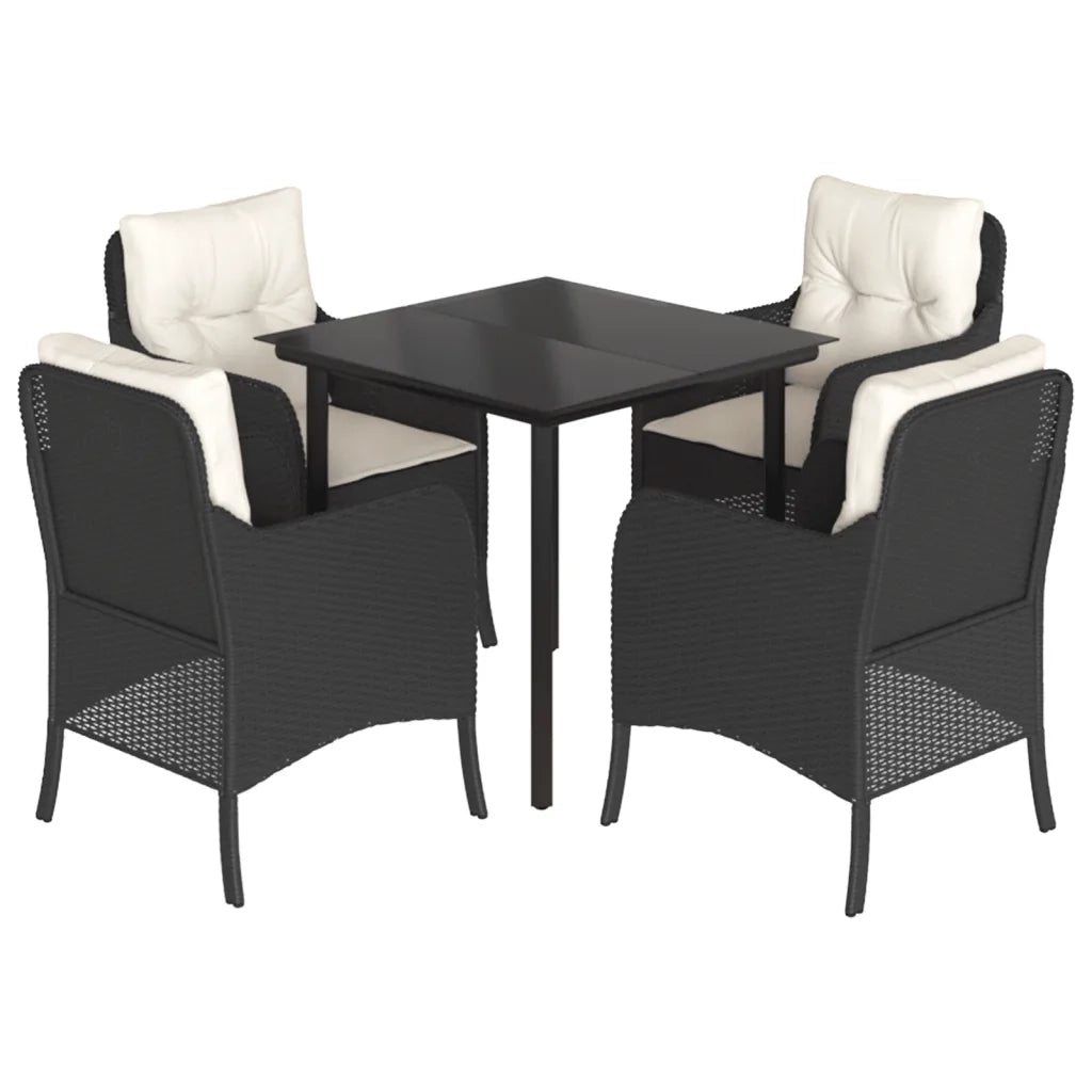 Set da Pranzo da Giardino 5 pz Nero con Cuscini in Polyrattan 3211914