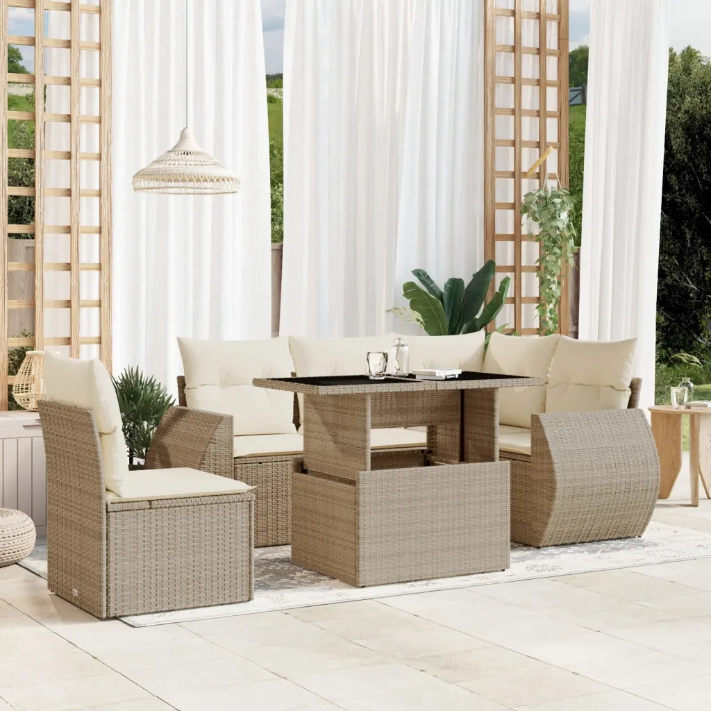 Set Divano da Giardino 6 pz con Cuscini Beige in Polyrattan 3268538