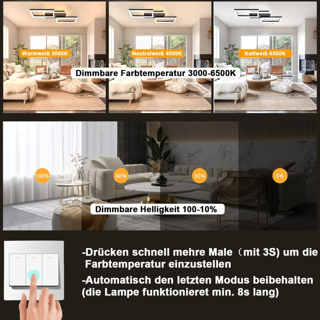 ZMH Lampada da soffitto plafoniera LED 48W nera dimmerabile telecomando design moderno per corridoio ufficio living