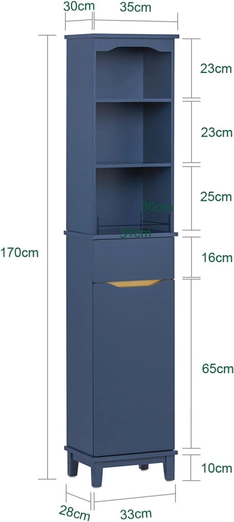 Mobile alto da bagno Mobile colonna bagno salvaspazio Armadio da terra Colore blu 35x30x170 cm BZR112-B