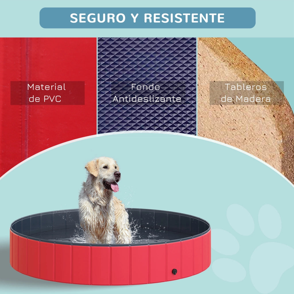 Piscina Pieghevole per Cani e Gatti ¨C zephmum ¨C PVC Antiscivolo ?160x30 cm Rosso