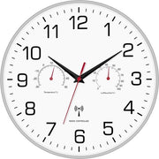Orologio da Parete Radio Stile con Termometro e Umidificatore Radio Orologio da Parete Stile 30 cm Orologio da Parete Senza Suono di Goccia Radio per Salotto, Cucina, Ufficio (Plastica)