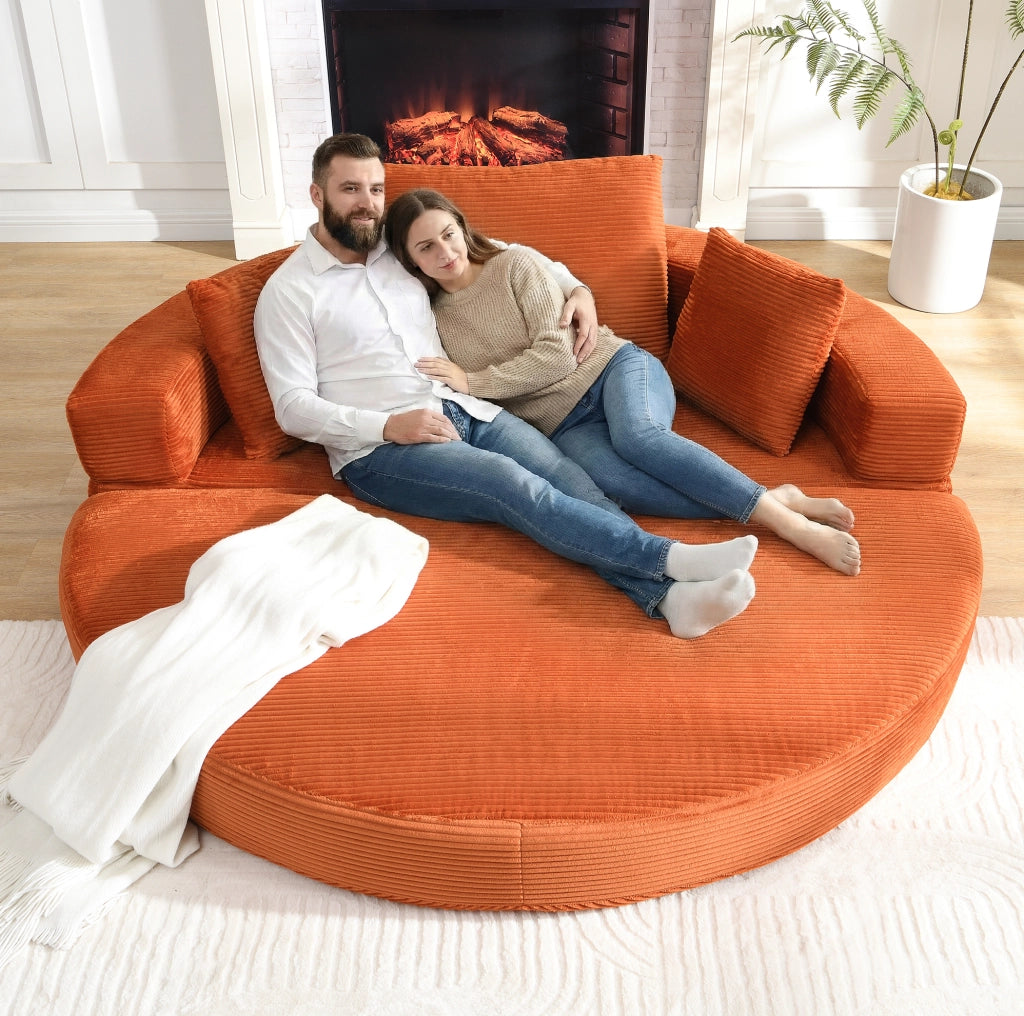 Divano letto pieghevole 2 in 1 ovale in velluto a coste; arancione; 173 x 176 cm