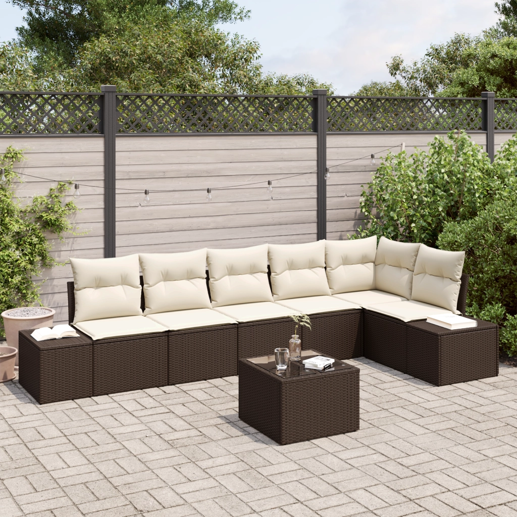 Set di divani da giardino con cuscini grigi in polyrattan