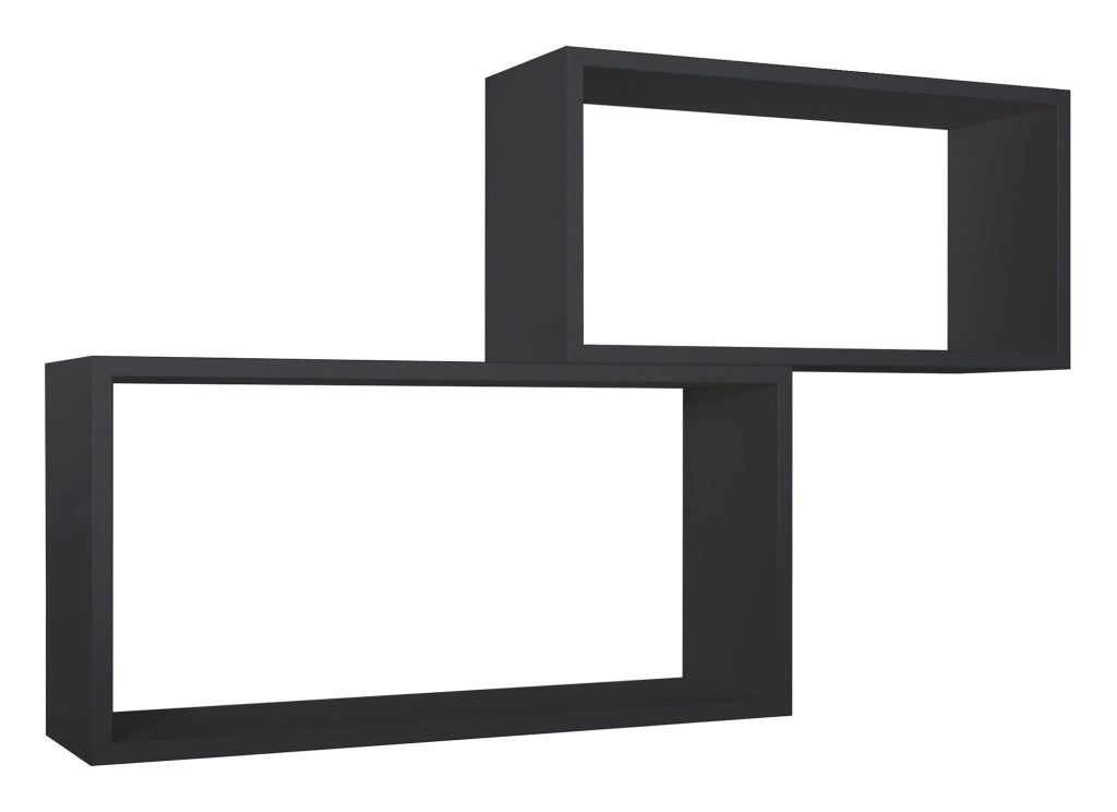 Set 2 Mensole Cubo da Parete Rettangolare in Fibra di Legno Bislungo Nero