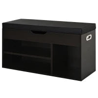 Scarpiera Salvaspazio da Ingresso Imbottita, Mobile da Ingresso con Scarpiera, con 3 Scomparti, Seduta in Pelle PU, per Soggiorno e Corridoio, 80x30x43 cm, Nero