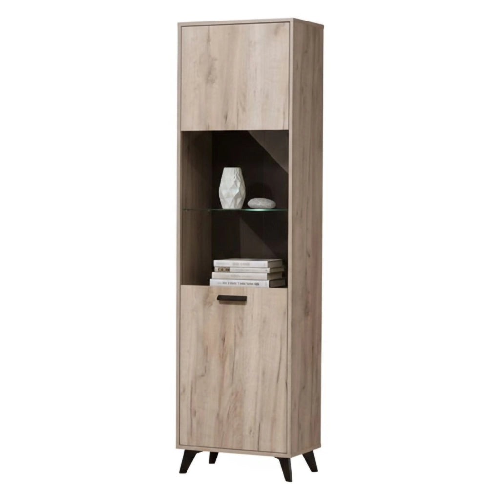 Mobile Espositore Raggiolo, Vetrina 4 Ripiani, 53.5x33x191.5h cm Marrone Rovere Chiaro