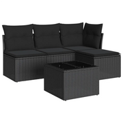 Set Divani da Giardino 5 pz | Set Salotto da Giardino con Cuscini in Polyrattan Nero