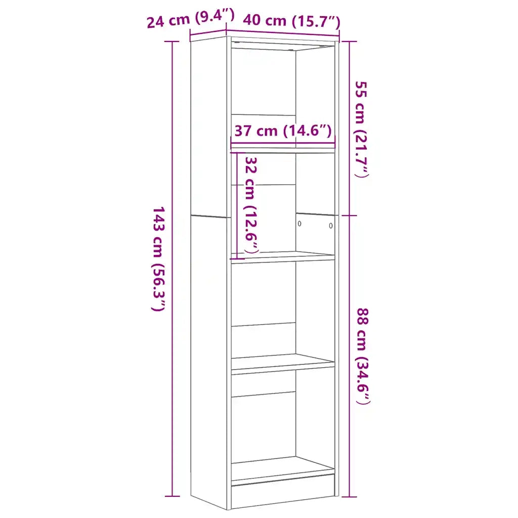 vidaXL Libreria Rovere Nero 40x24x143 cm in Legno Multistrato