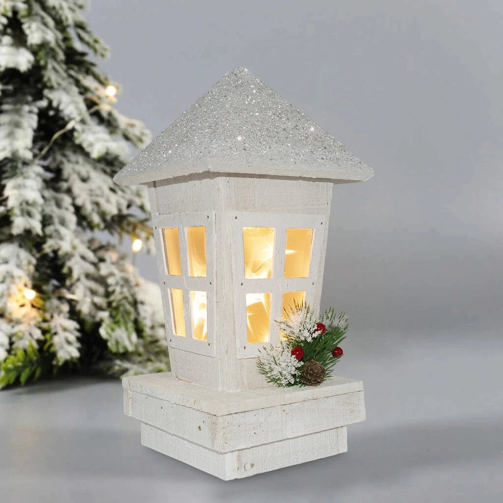 Lanterna di Natale in legno con glitter e illuminazione