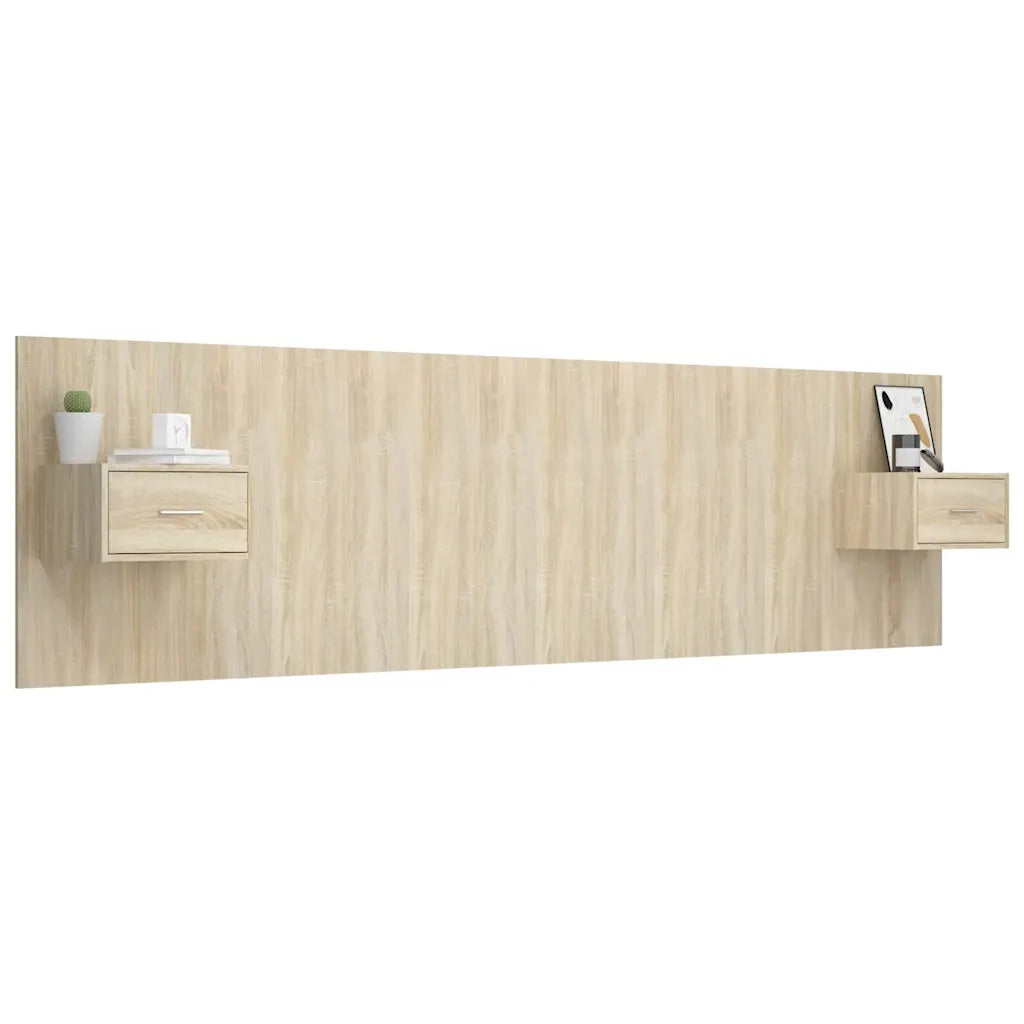 Testiera Letto con Comodini in Legno Multistrato Rovere Sonoma