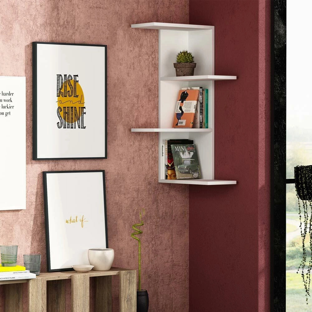 Libreria Scaffale 42x42x85 cm 4 Ripiani da Parete Angolare in MDF Bianco